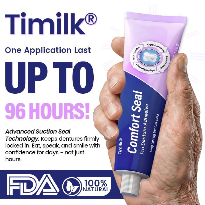 Timilk® Comfort Seal Pro Denture Adhesive🦷💜 (Clinically Proven 96-   Hour Lock Hold for   Secure, Comfortable &   Zinc-Free Denture Fit)